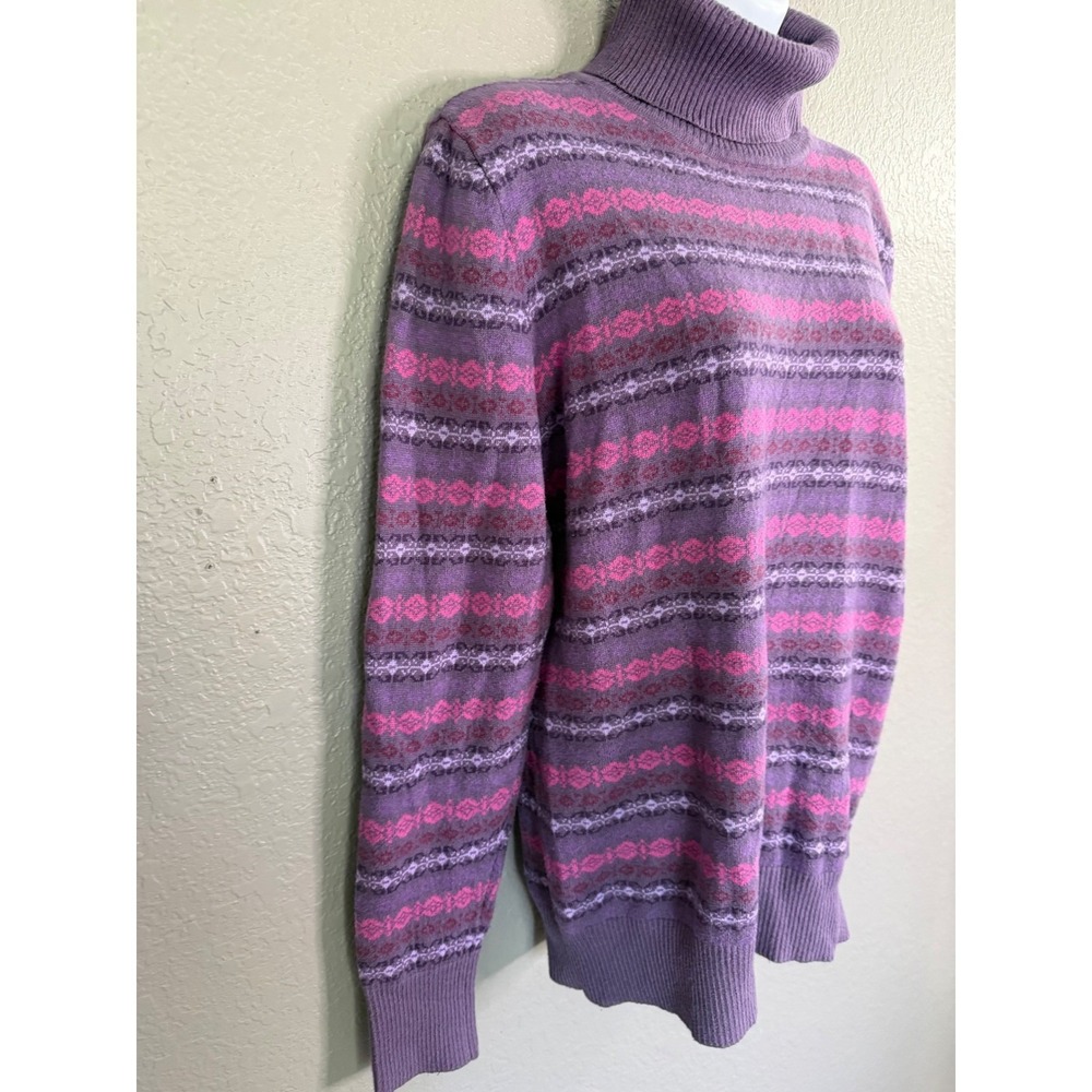 L.L. Bean Fair Isle Turtleneck Sweater M Pink Purple Cotton Cashmere Grandma‎ - Picture 3 of 11